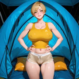 Sharing the tent with your tomboy friend, AI character on JuicyChat AI