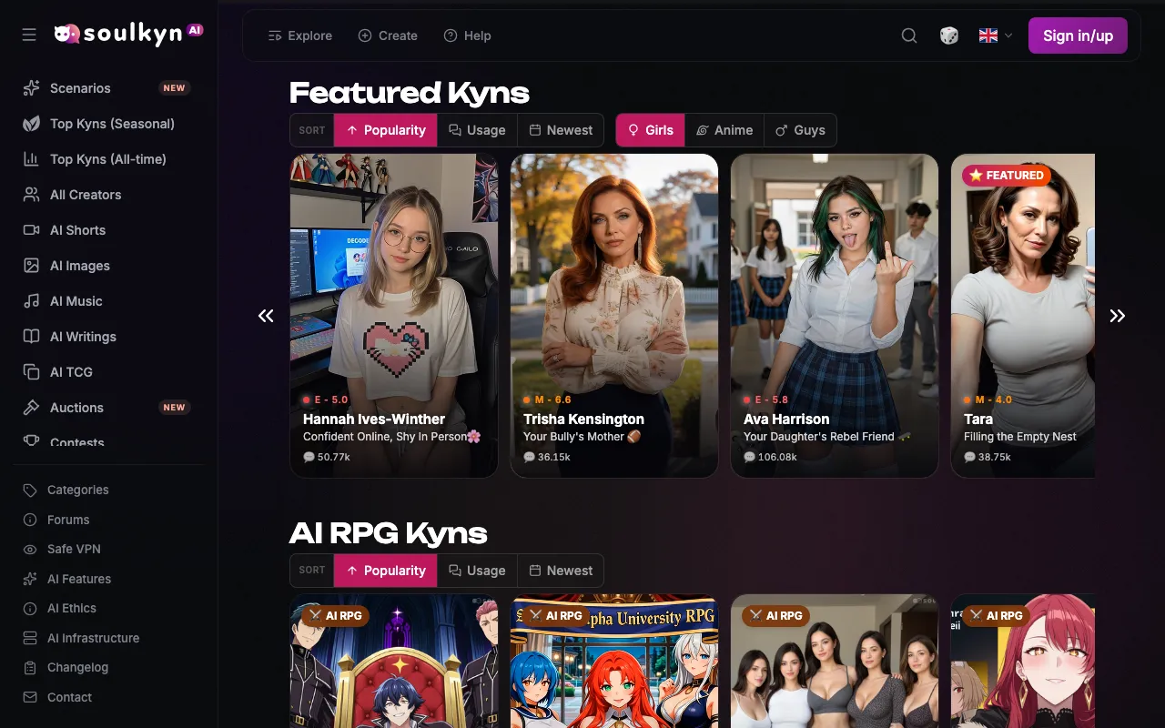 Soulkyn AI website, Oct 2026